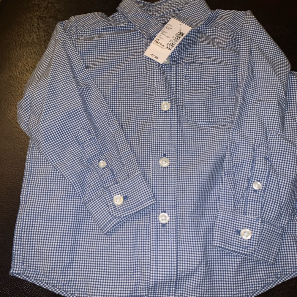 Toddler button down blue and white shirt